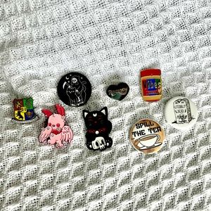 Set of 8 Enamel & Button Pins: Glass Animals Rooney Harry Potter Sakura Mothman